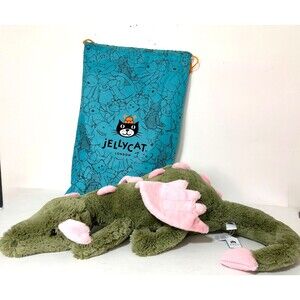 NWT Huge L XL JellyCat Malachy Dragon 30” Unfurled aprox. 36" Tail Straightened